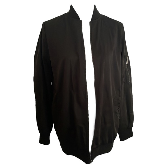 Black Bomber Jacket BERNARDO Zip Up Lightweight Sweatshirt Mens Size Small - Picture 2 of 7